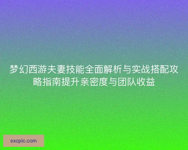 梦幻西游夫妻技能全面解析与实战搭配攻略指南提升亲密度与团队收益