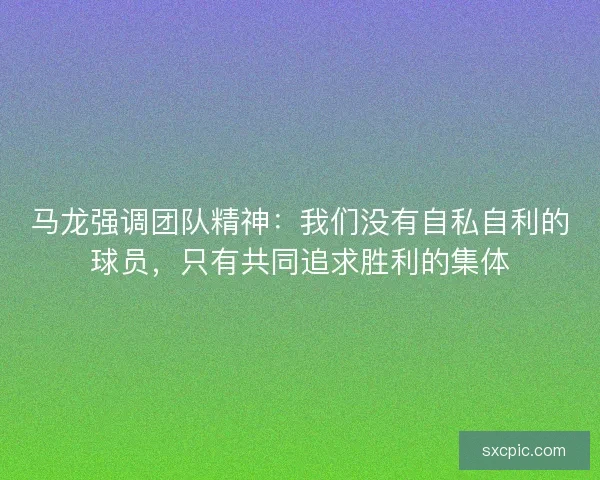 马龙强调团队精神：我们没有自私自利的球员，只有共同追求胜利的集体